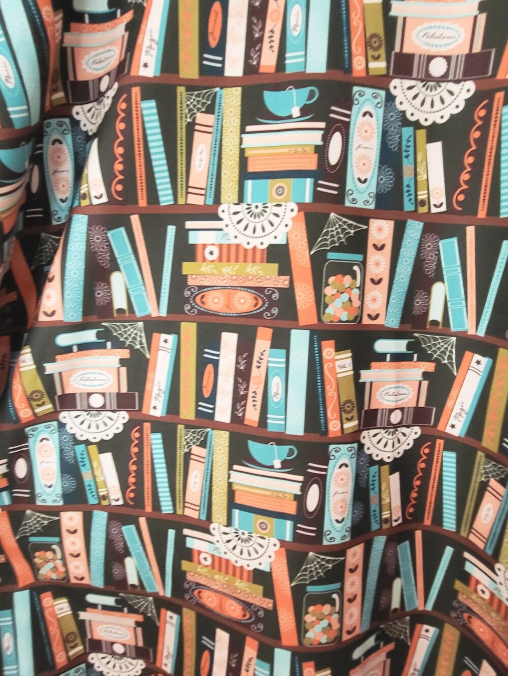 Lindy Bop Bookcase Print Skirt in Black, Teal & Orange - Picture 3 of 5